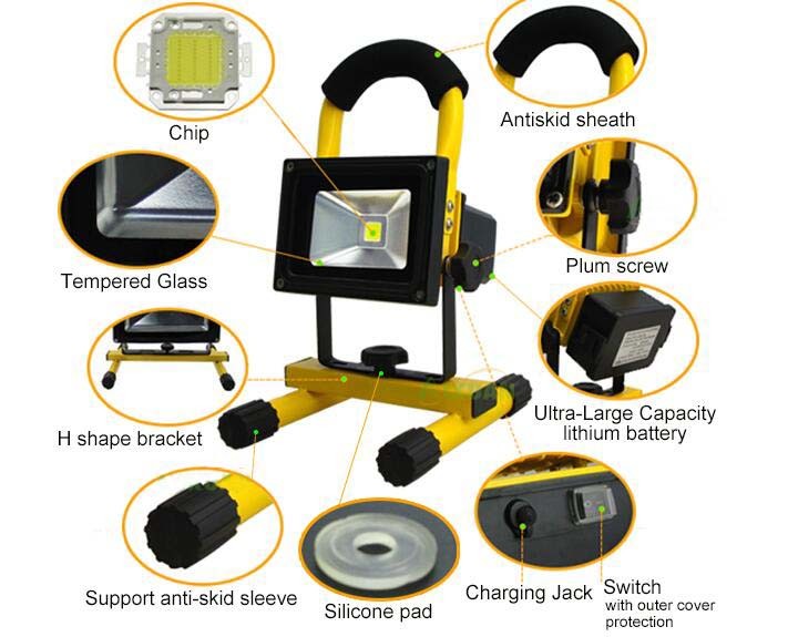 Popular Style 30W Rechargeable Led Flood Light With Lithium Battery 18650