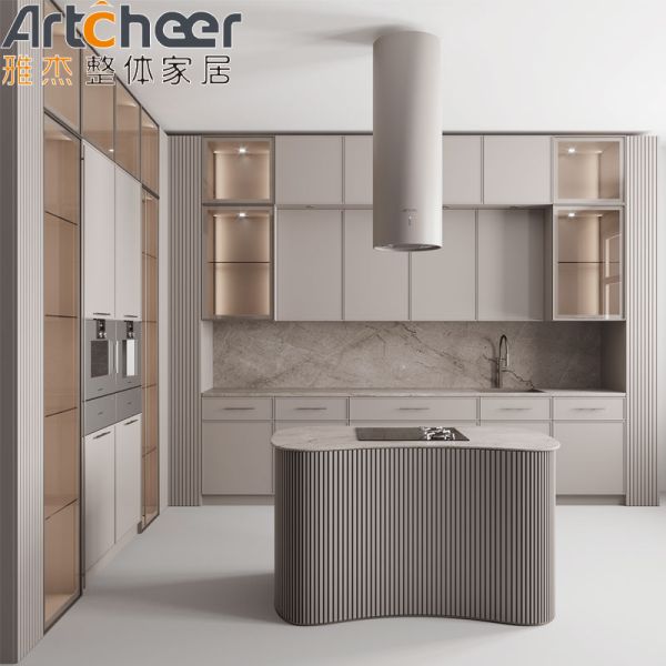 Solid Wood Material Vintage Modular Design L Shape Kitchen Cabinet with Customized Size