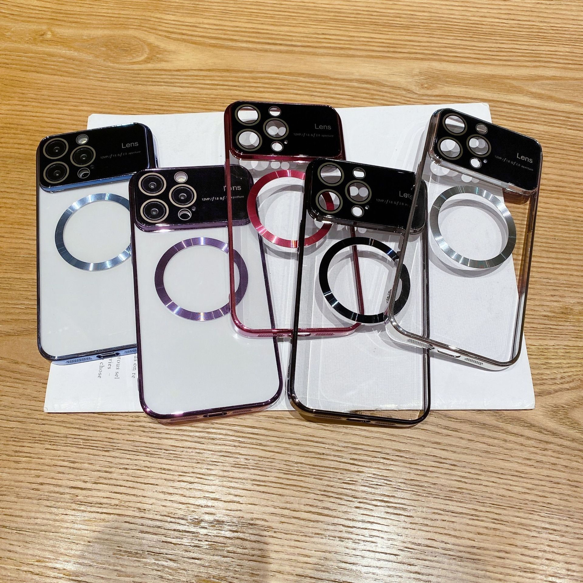 Fashionable Girls Large Window Electroplated Magnetic Phone Cover for iPhone 14/15 Pro Max