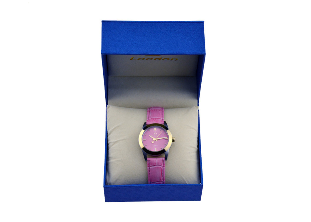 Female Pink Water Resistant Stainless Steel Watch With Genuine Leather Strap