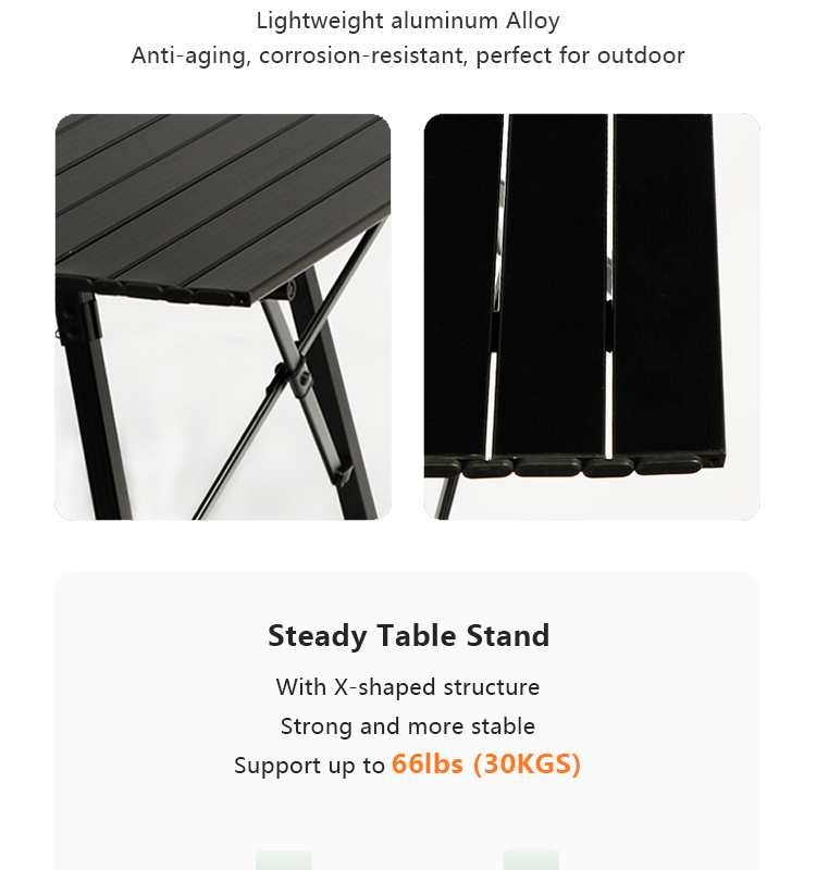 Folding camping table in use