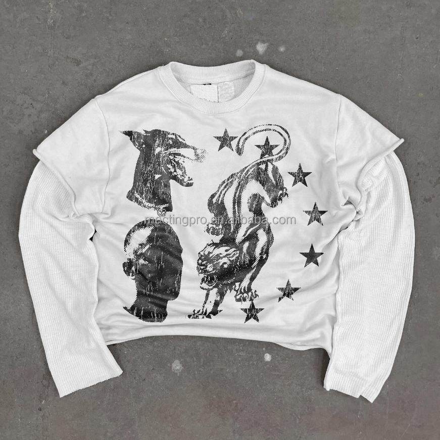 Custom Screen Printing French Terry Double Layer Long Sleeve T-Shirt for Men Colorful