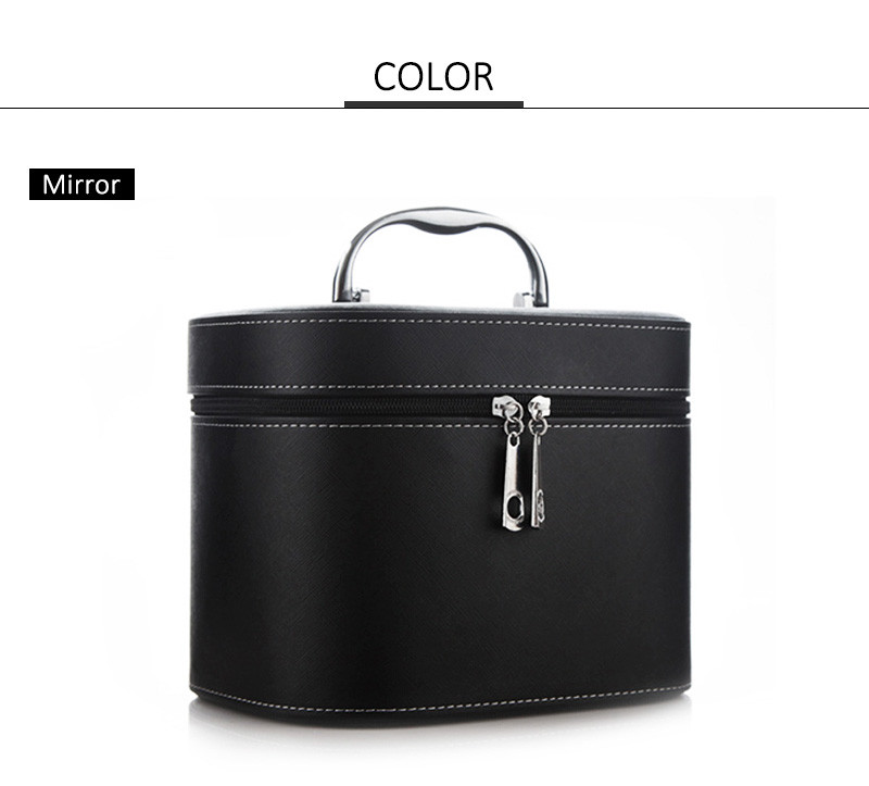 Large Zipper Leather Cosmetic Mirror PU Makeup Bag