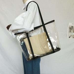 China Transparent Bag Women New Trendy Summer Plastic Handbag Single Shoulder Mother Bag Beach Bag Linen Tote Extra Large on sale