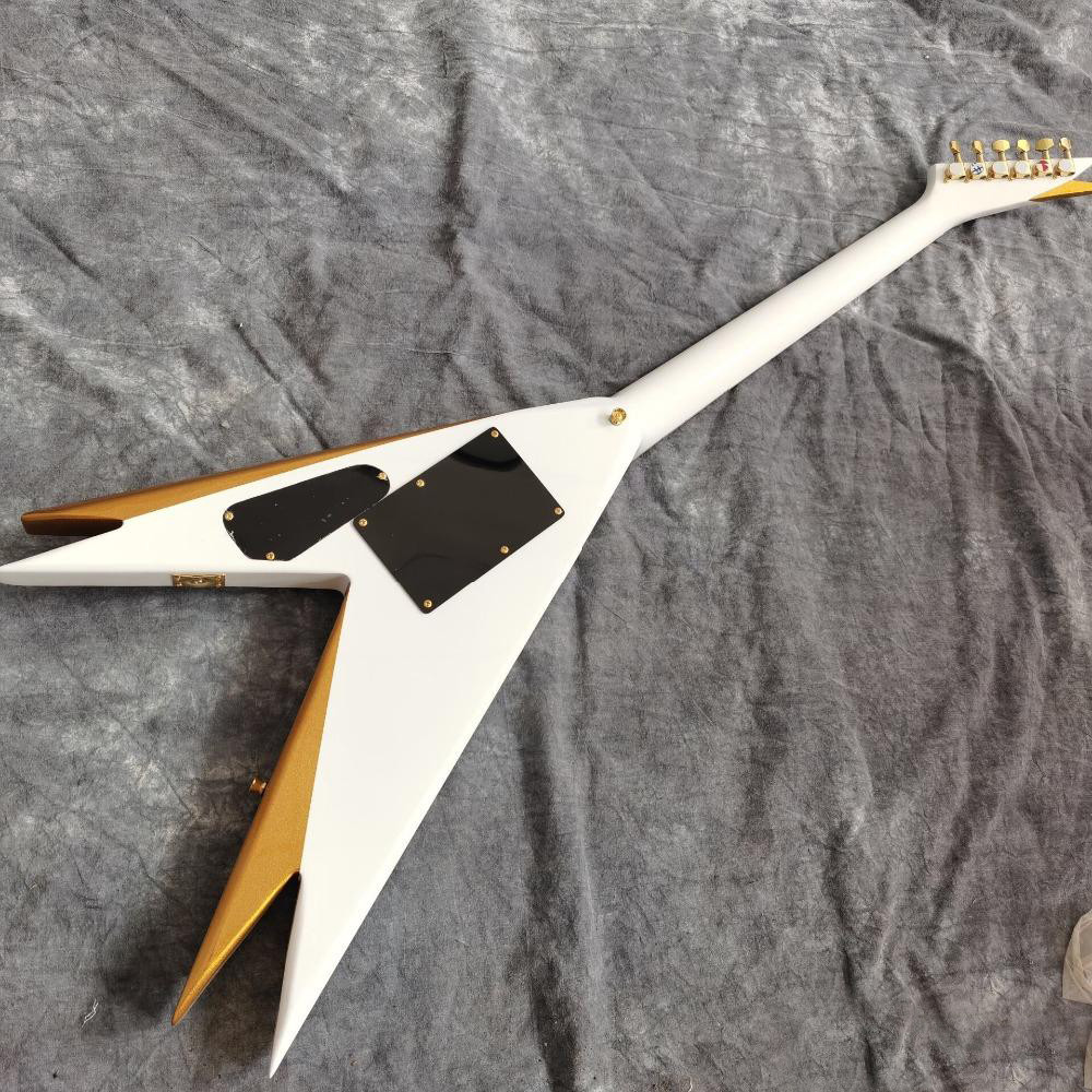 Custom wholesale new style handmade 6 strings v-shaped white electric guitar, high quality pickup, provide customized se