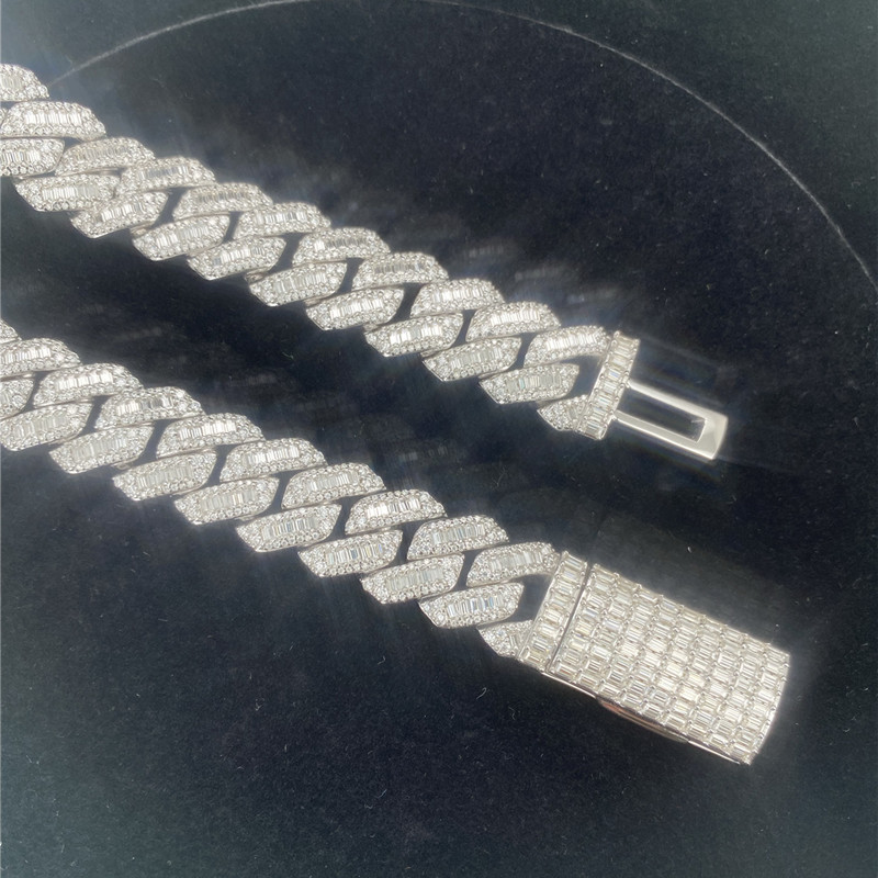 Hip Hop Miami Hip Hop Jewelry VVS 3ROW Moissanite Cuban Link Necklace