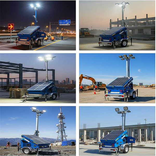 Towable Light Tower Quick Deployment Emergency Light Tower Beam Angle 350° Solar LED Light Tower
