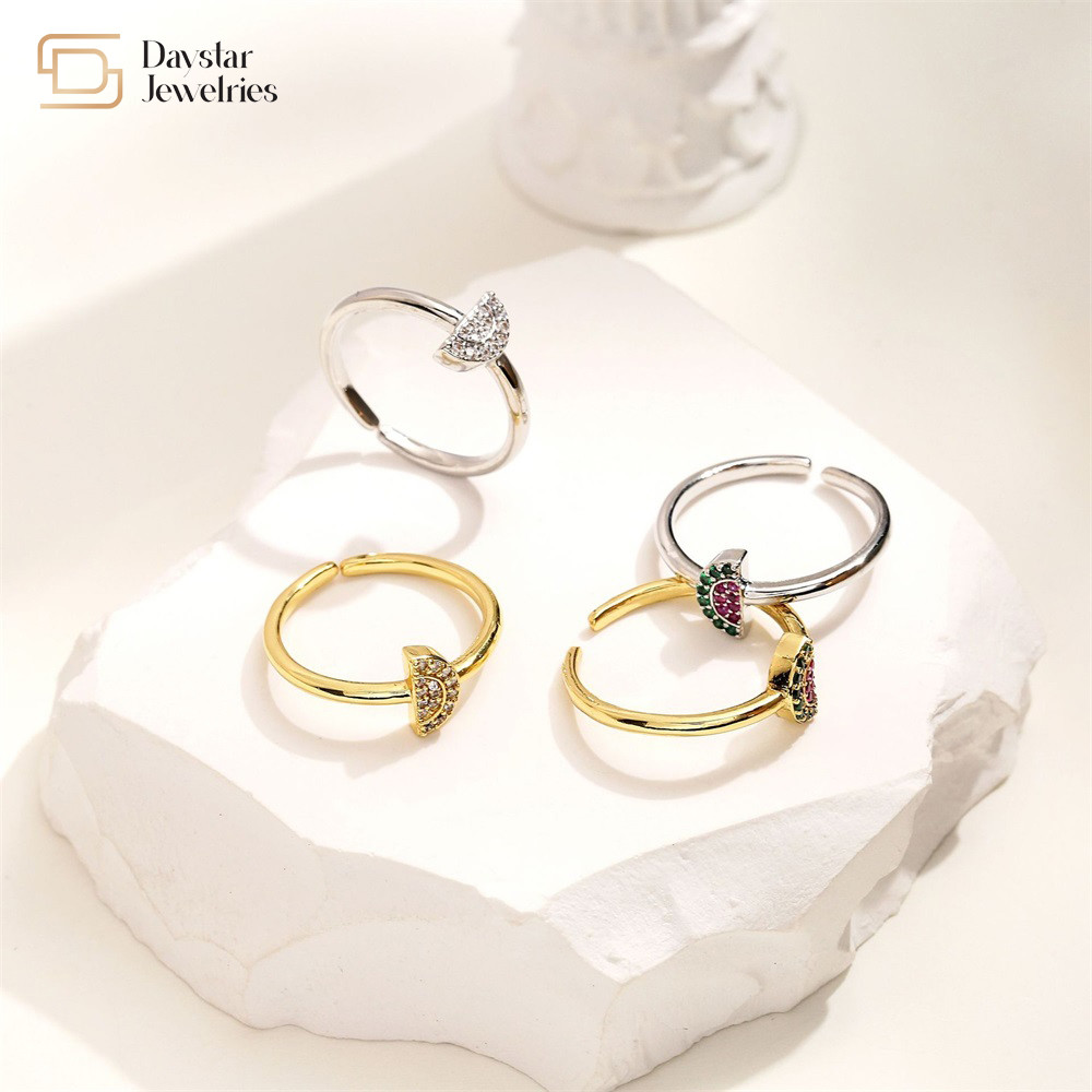Diamond Zircon Fruit 18K Gold Plated Ring Adjustable Opening Fancy Watermelon