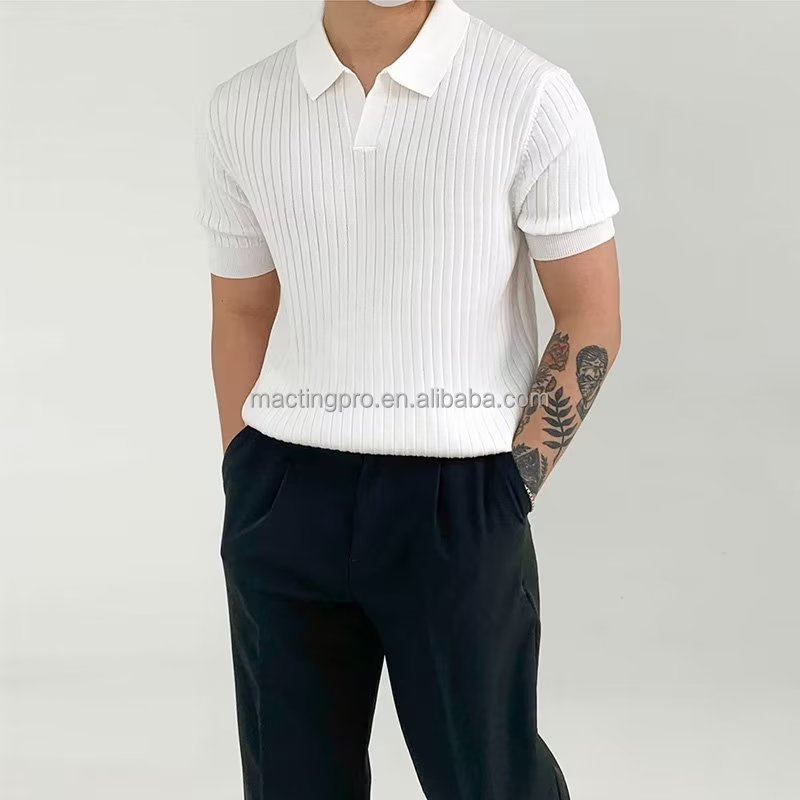 2024 Summer Fashion Elegant Trendy Quarter Sleeved Plain Polo Collar T-shirt for Men