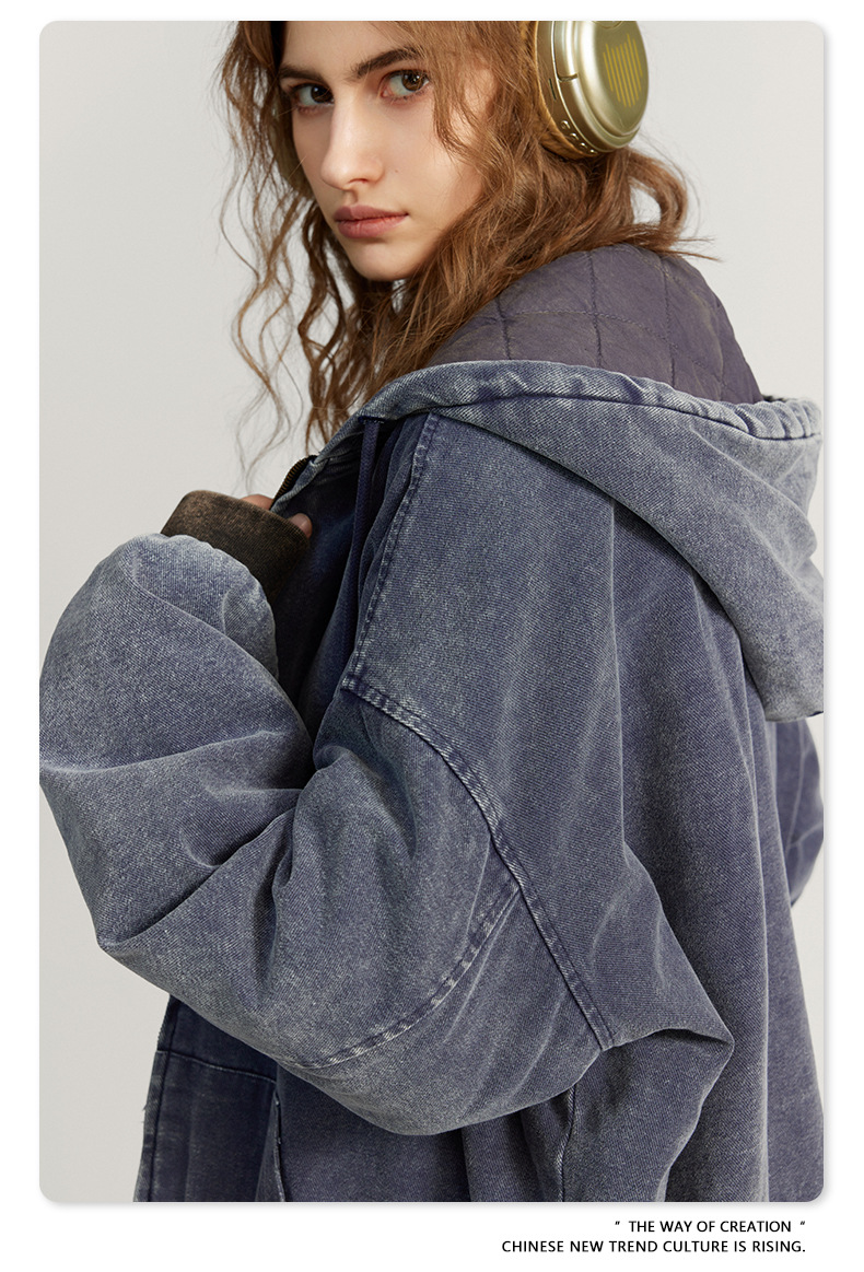 Custom Logo Winter Vintage Fashion Men's Oversized Quilted Cotton Hoodie Jacket Coat