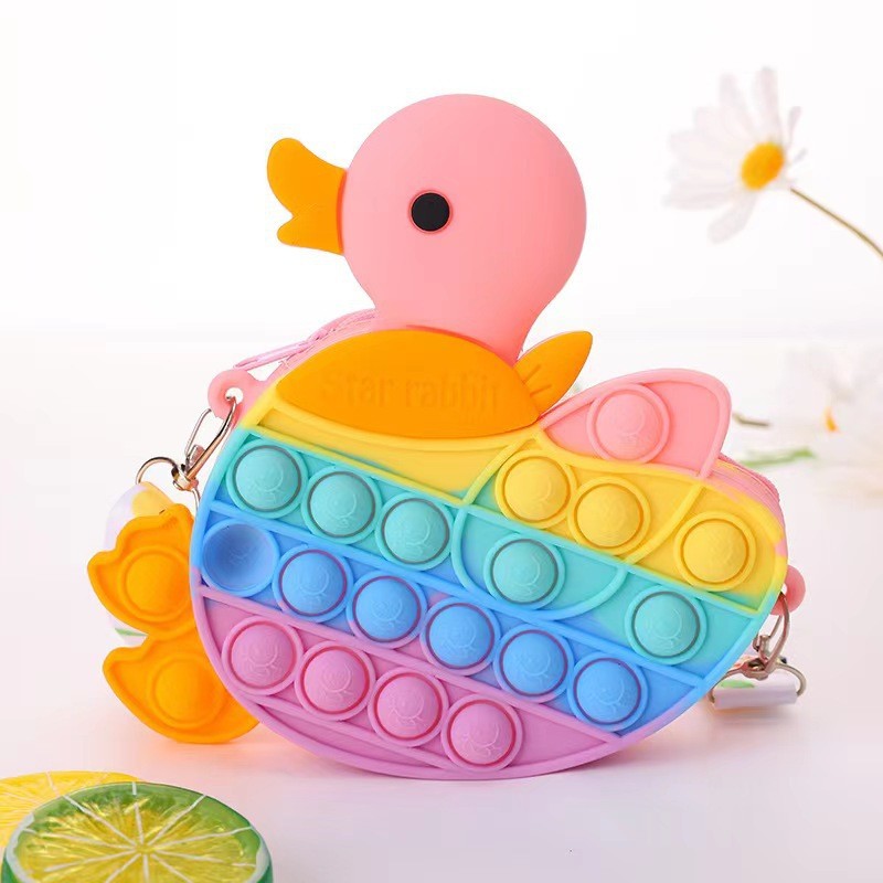 Pop Purse Bag For Kids Duck Popper Sensory Fidget Princess Toy Gifts ADHD Anxiety Stress Relief Crossbody Purse Bag