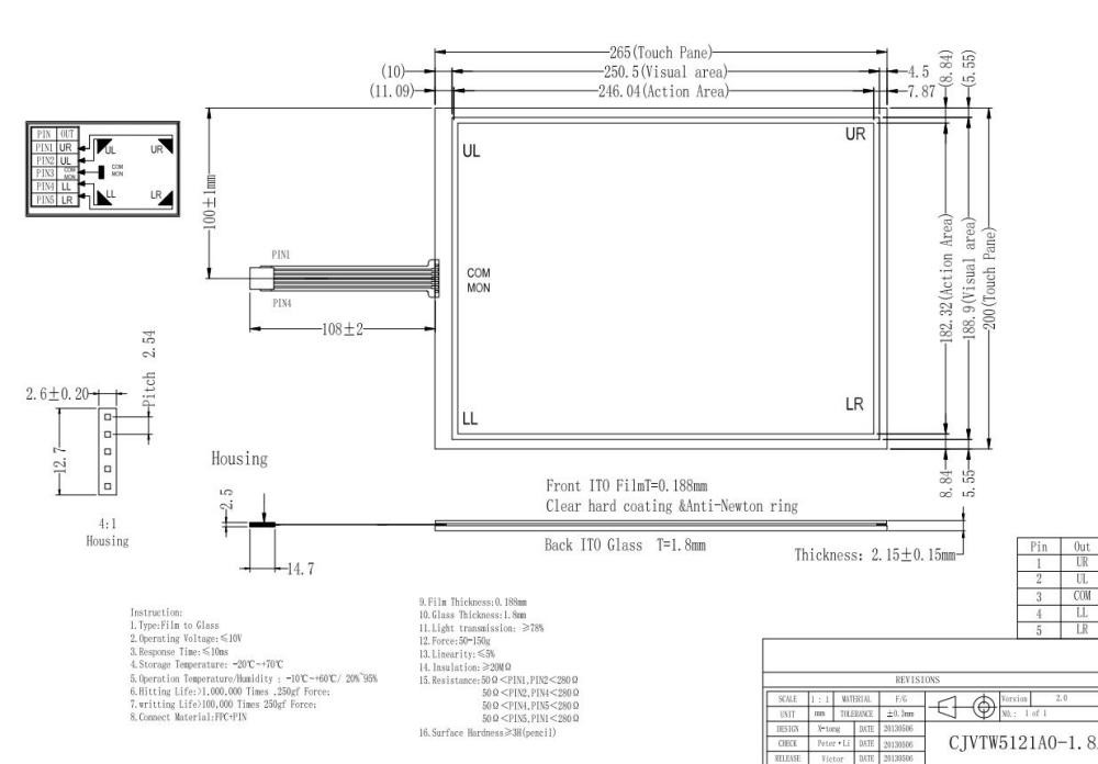 DC5V Resistive Touch Screen Five Wire 12.1 Inch USB Interface Type