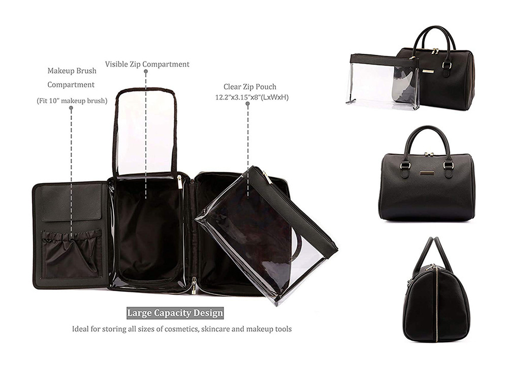 Zipper Closure Travel PU Makeup Storage Bag For Women