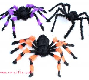 Quality Halloween Supplies Props Decoration Black Flower Plush Spider Plastic Spider for sale