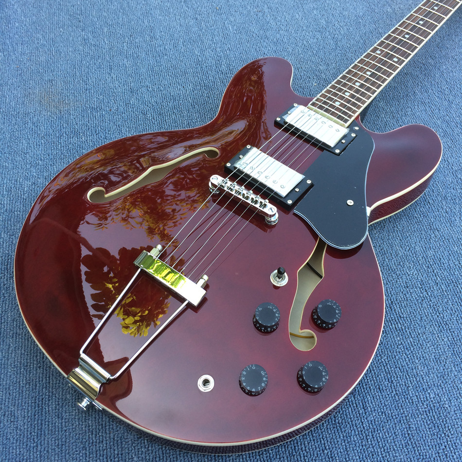 New style high-quality hollow body jazz electric guitar, Double F holes wine Red body and back electric guitar