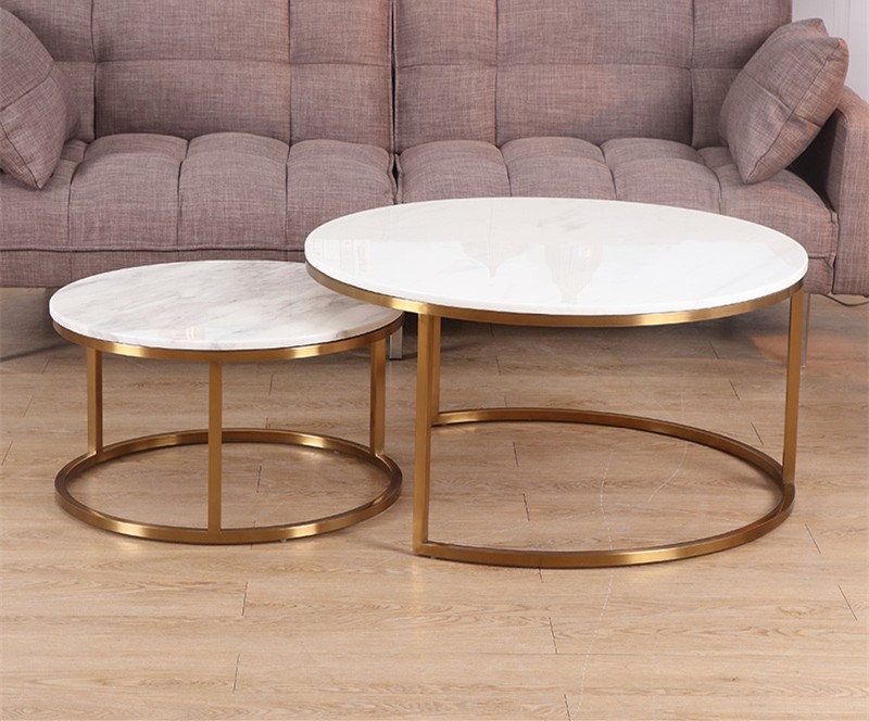 Modern Design Metal Base Marble Coffee Table Set