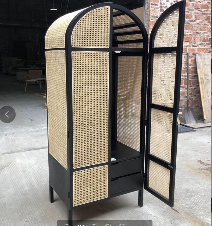 Wooden Wardrobe Closet Modern Rattan Clothes Storage Cabinet 2 Door Solid Wood 75*58*201cm