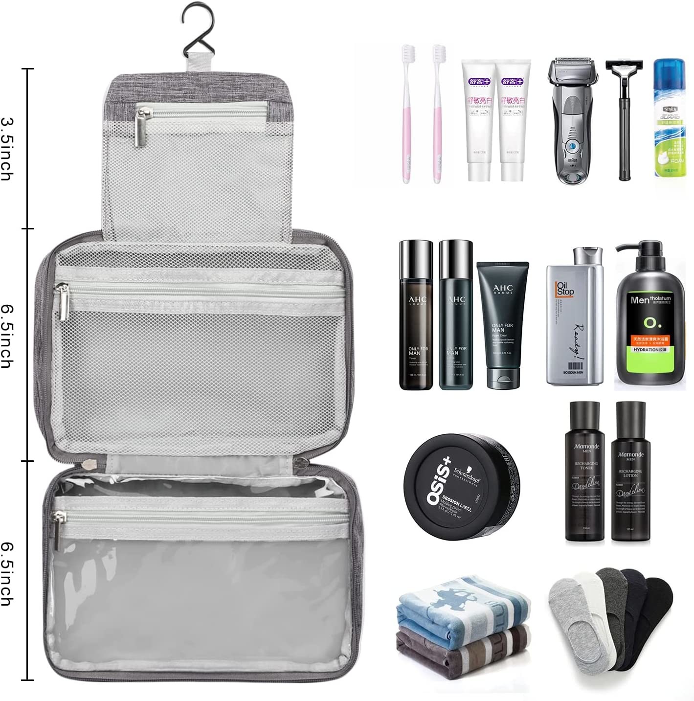Ladies portable cosmeticbags large capacity double-layer zipper travel cosmetic bag male toiletry bag with dividers