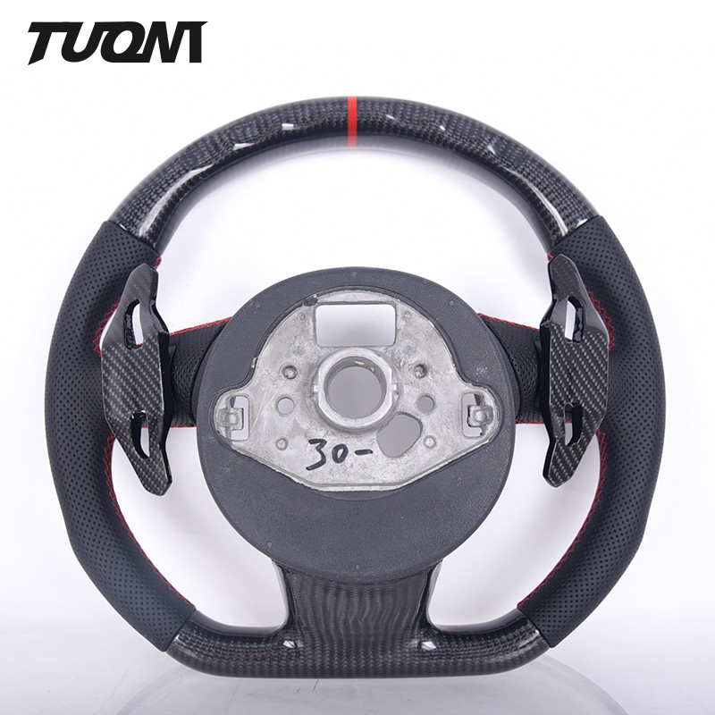Black Perforated Leather Carbon Fiber Steering Wheel For Audi
