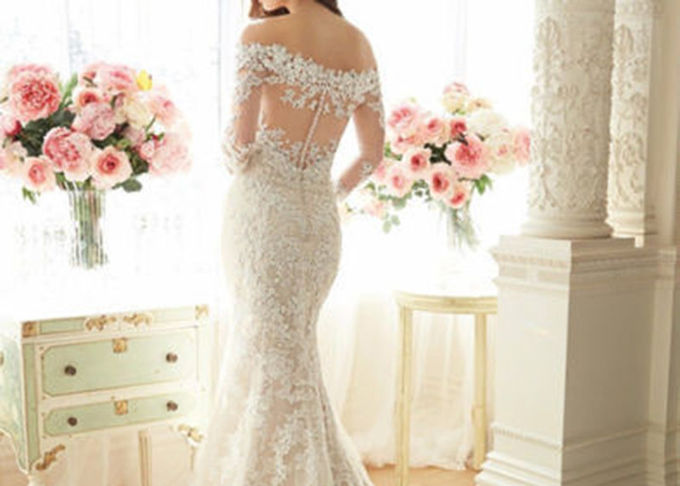 Sweetheart Mermaid Bridal Gowns / Fishtail Bridal Dress Perspective Sleeves Back