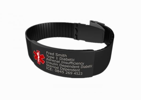 Buy Etched / Filled Color Silicone Medical ID Bracelets With Stainless Steel Plate / Clasp at wholesale prices