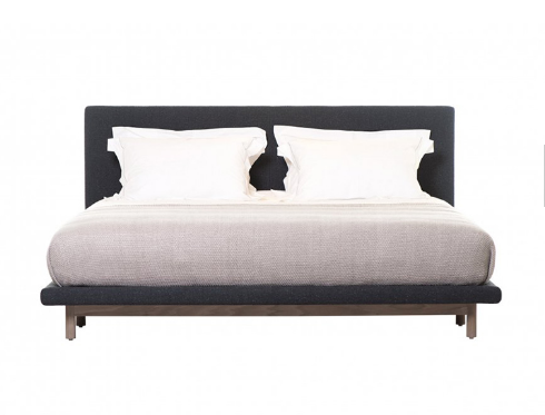 Fabric Upholstered Modern Frame Bed , Oak Wood Bedroom Use Double Size Bed
