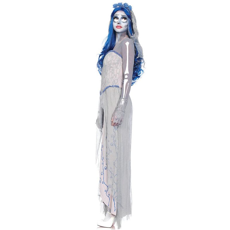 White Long Show Dress Costume Halloween Cosplay Ghost Bridal Party Attire for Women's