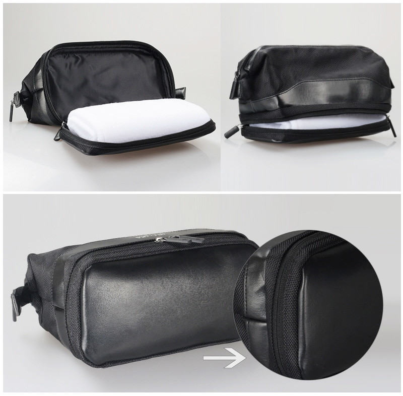 Double Zipper Travel Men PU Polyester Cosmetic Bag