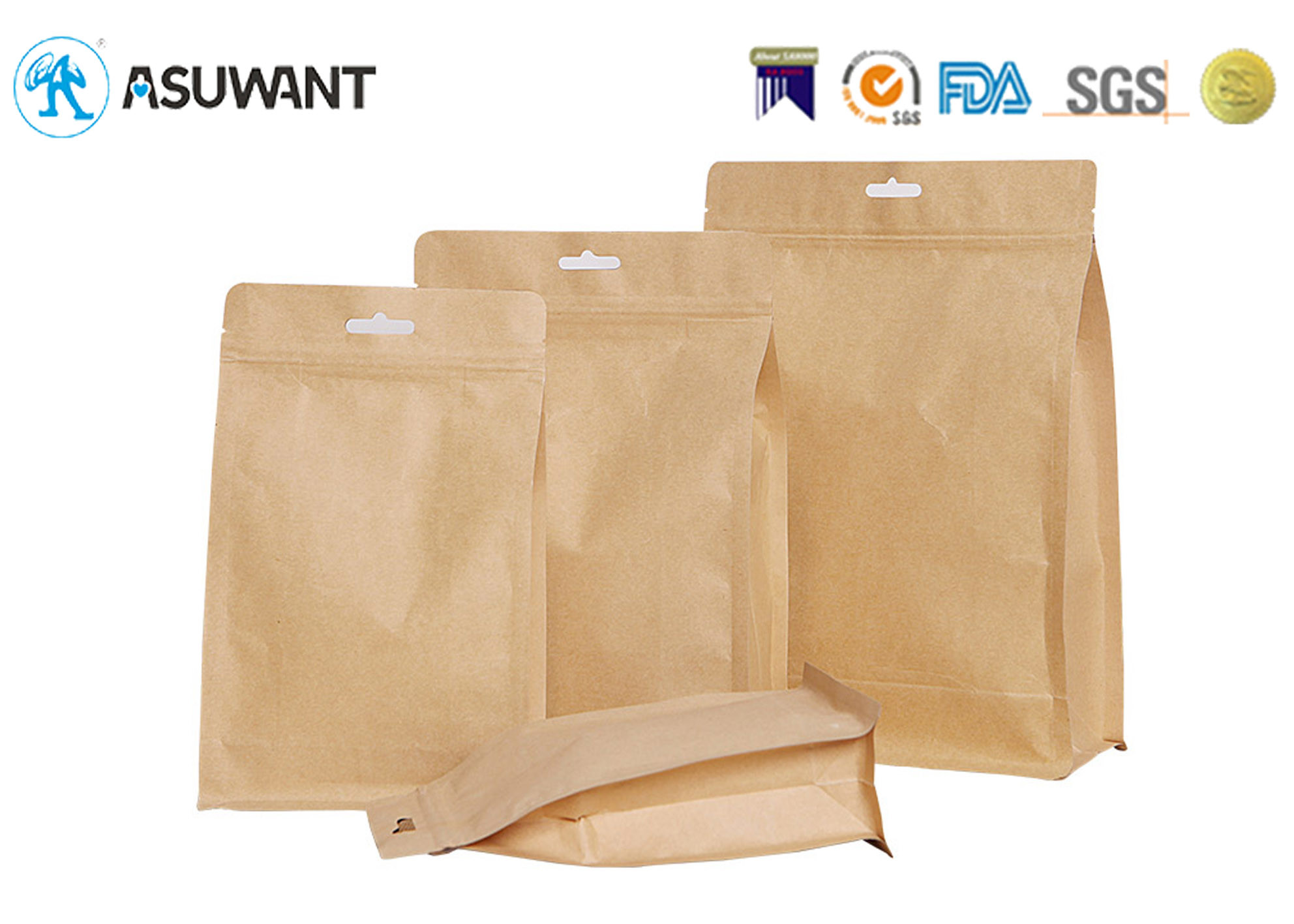 Gravure Printing Flat Bottom Biodegradable Kraft Paper k Bag