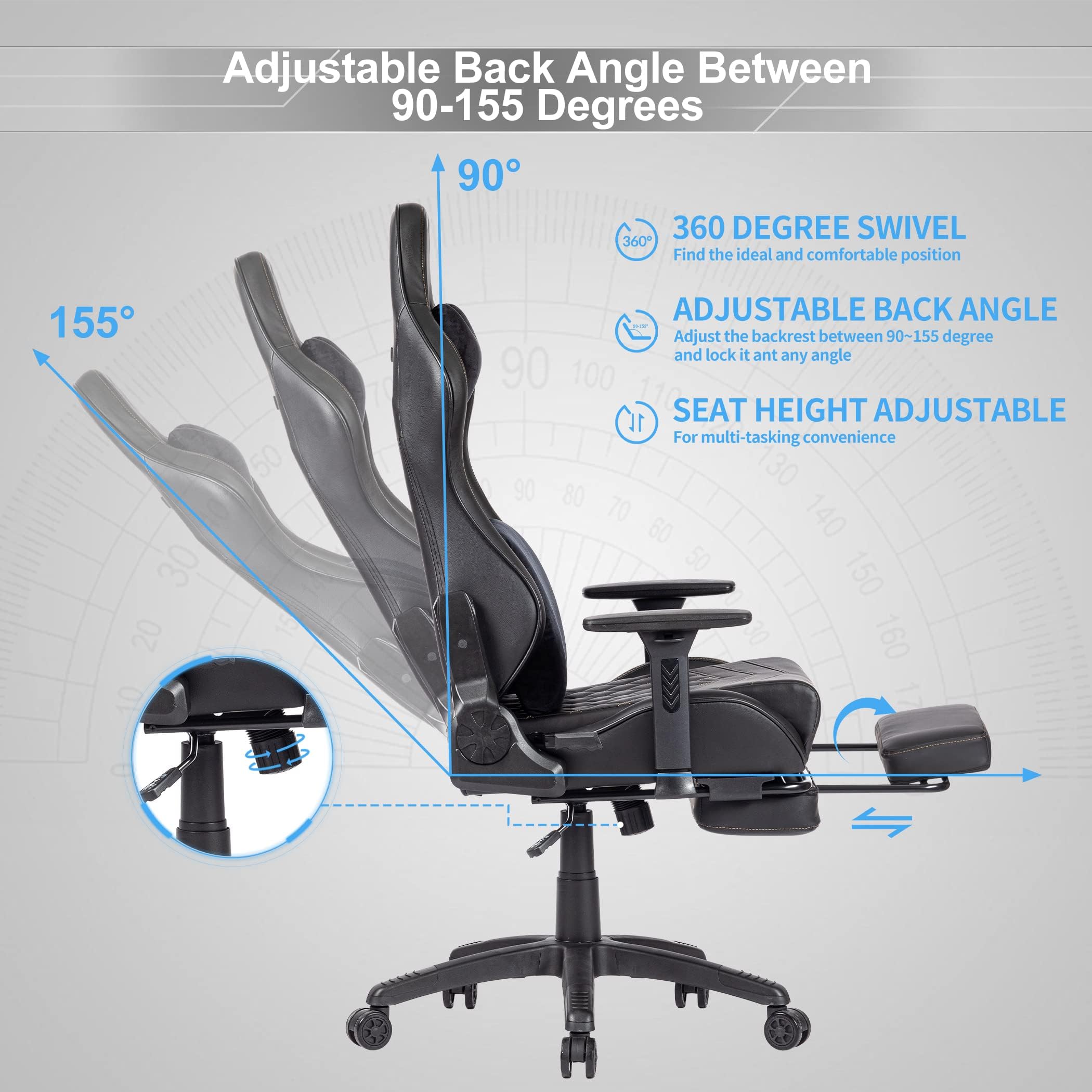 Office Gaming Chair with Footrest High Back Adjustable PU Leather Modern Design
