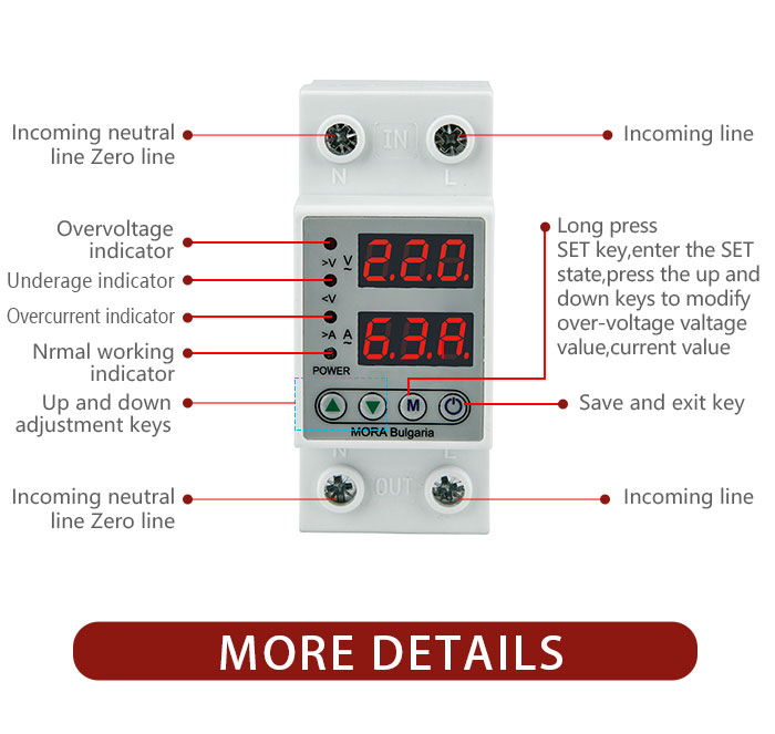 Popular high quality LED Over and Under Voltage Over Load protector device 63A 40A