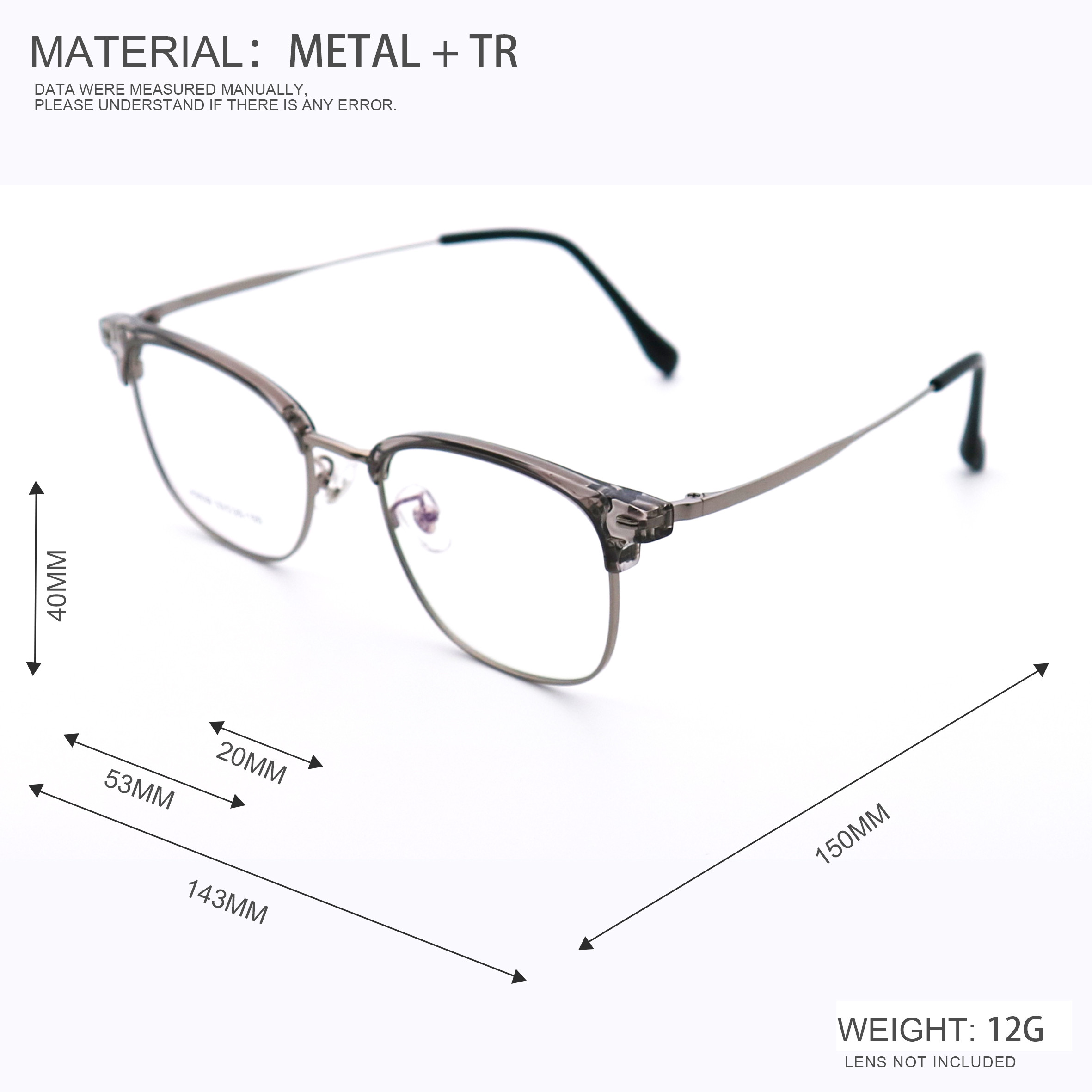 Metal Browline Glasses Business Style TR+Metal Support System