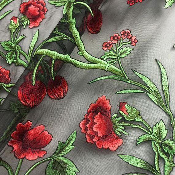 3D Rose Flower Embroidered Mesh Wedding Lace Fabric By The Yard For Women Dress