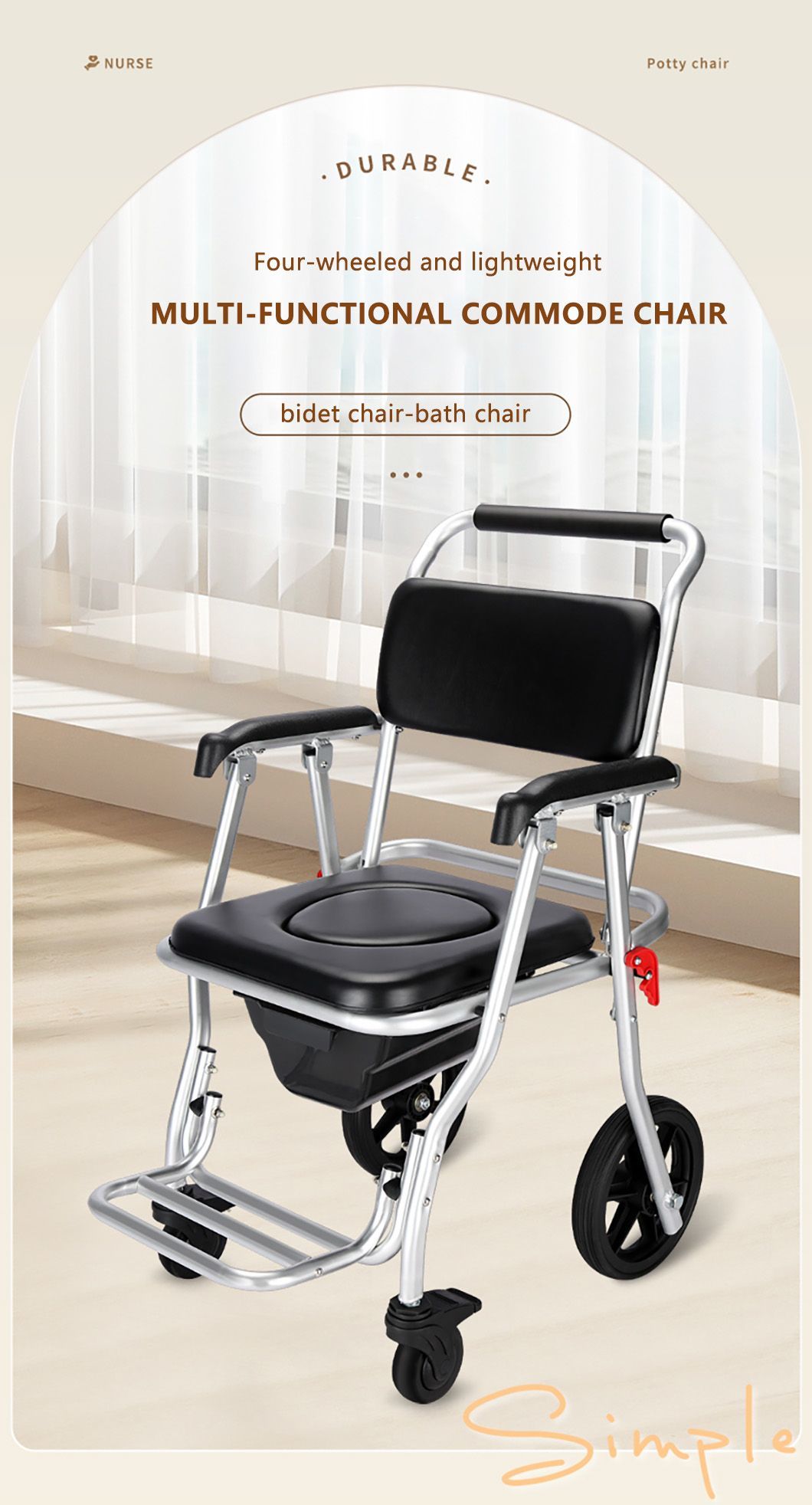 Folding Commode Shower Chair with Bedpan/Home Careor Health Care Toilet Commode Chair/Wheelchair
