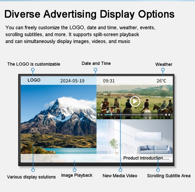 55 Inch Indoor Wall Mounted Window Video Advertising Display Board Digital Advertising Screen