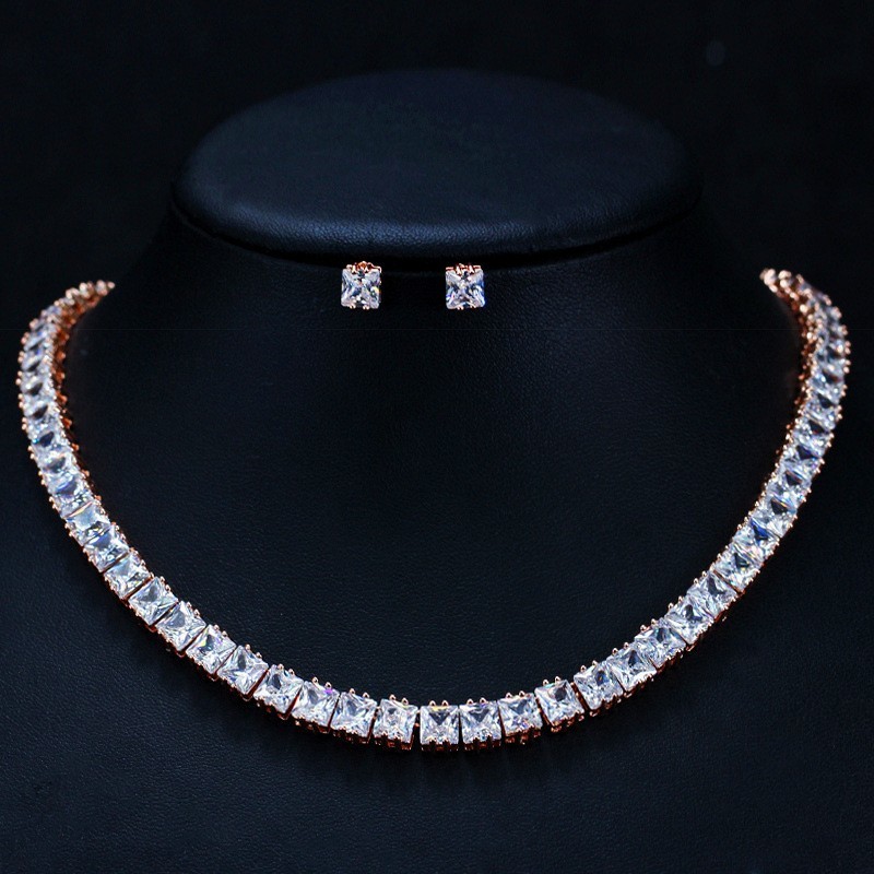 Simple Female White Crystal Jewelry Set Charm Necklace Bracele Earring Ring For Women Ring Bracelet Wedding Necklace