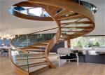 Interior Wrought Iron Curved Wooden Staircase , Floating Wood Stairs Customize