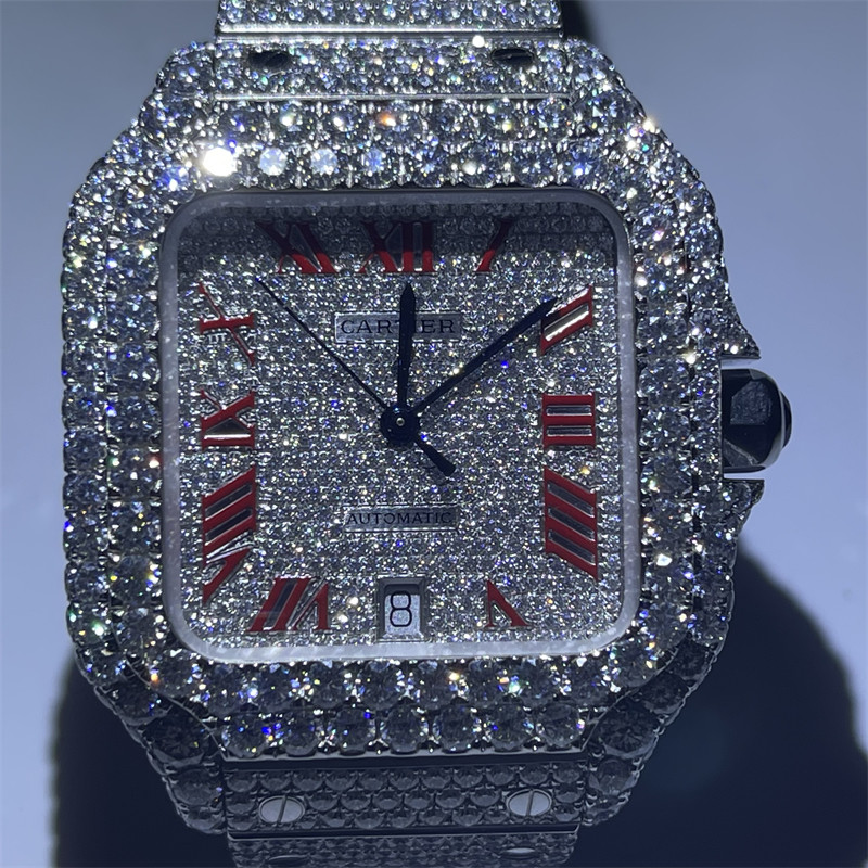 Exclusive Design Moissanite Watch Royal Luxury Moissanite Santos On Wrist