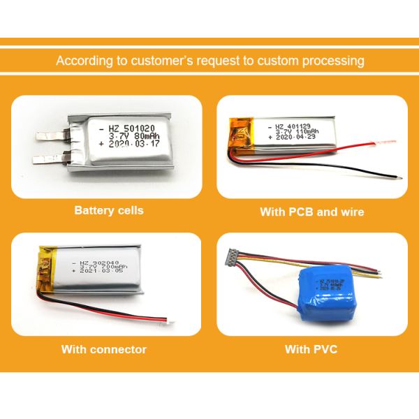 3.7V 480mAh CE Certified Lithium Polymer Battery with Customizable Connector for Torch Light and Electronics