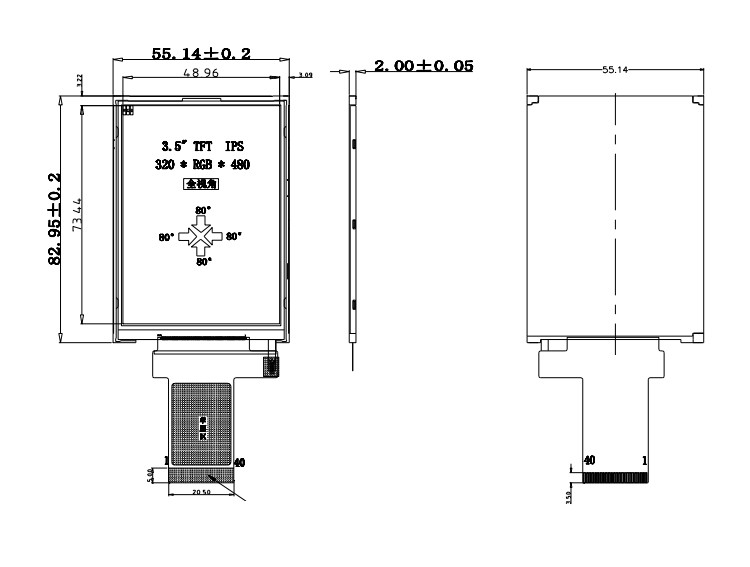Polcd RGB 18 BIT 3.5 Inch Tft Display 320X480 Industrial Touch Screen