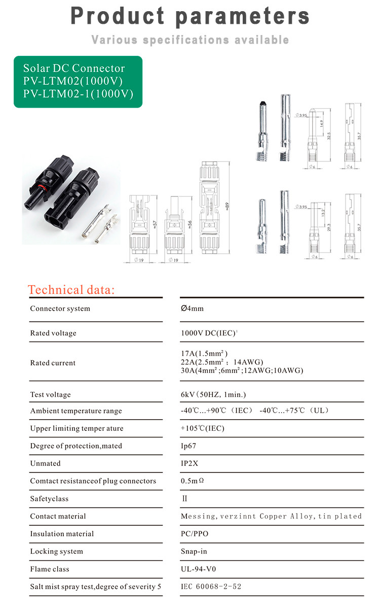 MC4 Cable IP68 PV Solar Panel Connectors With Male And Female Plug