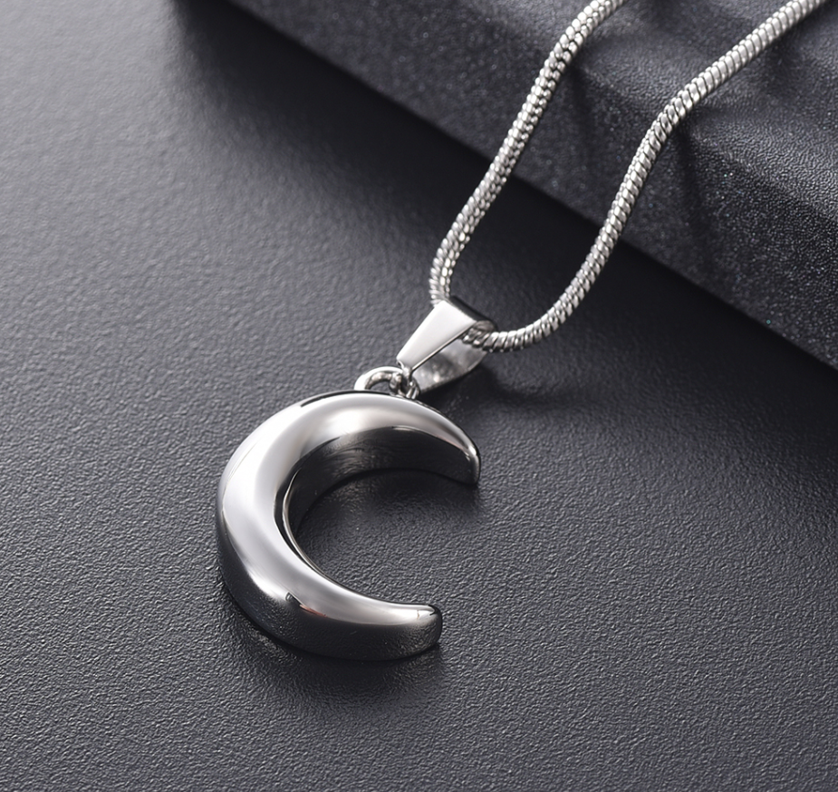 Stainless Steel Crescent Moon Cremation Jewelry For Ashes Keepsake Memorial Urn Necklace