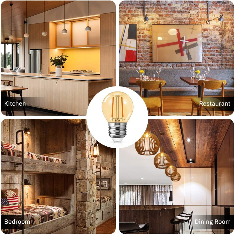 E27 2W LED Filament Bulb G45 120V 220V E26 Amber Globe
