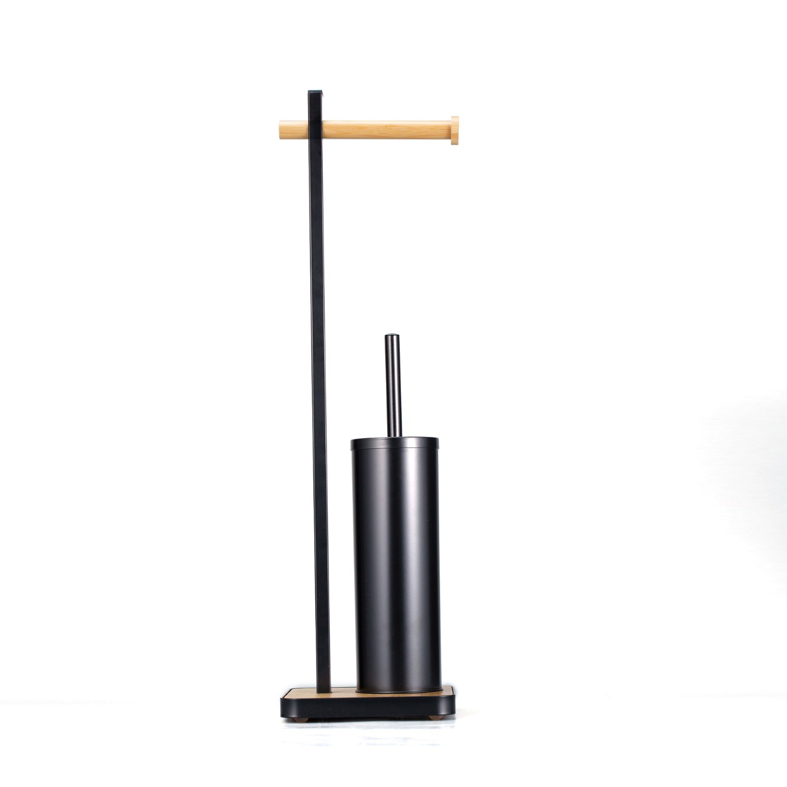 21*18*67cm Multifunctional Matt White Toilet Roll Holder Stand And Bamboo Toilet Brush Set With Modern Design For Your