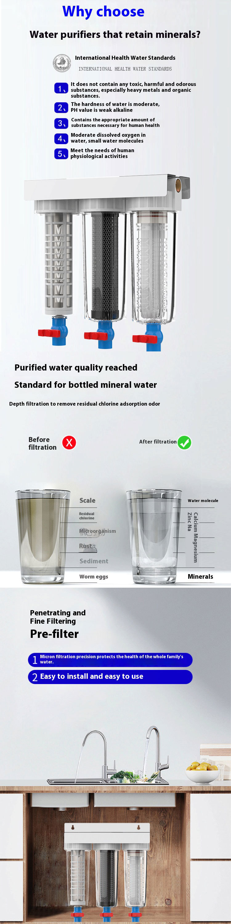 Sediment Three Stage Water Filter Household 10 Inch 1000L