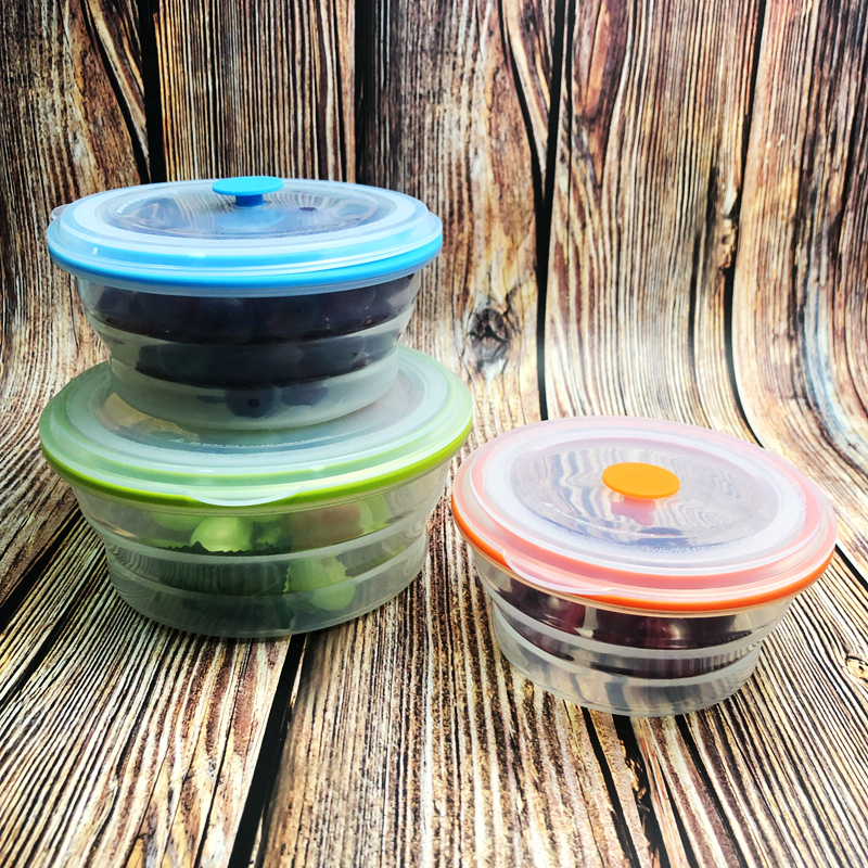 Bpa Free Large Air-Tight Folding Collapsible Kids Hiking All Silicone Food Divider Storage Container With Leak Proof Lock