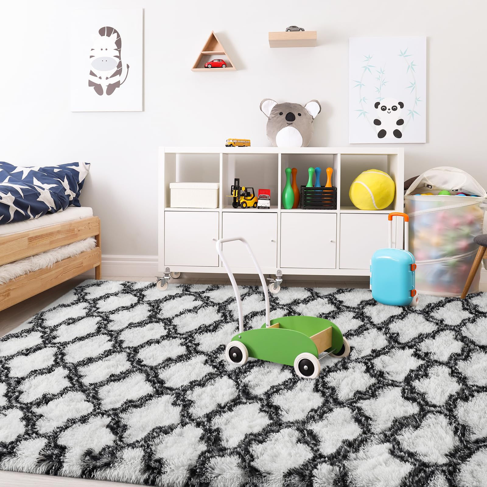 9mm Thickness Custom Geometric Indoor Floor Rug Large Shag Area Rugs for Bedroom Plush