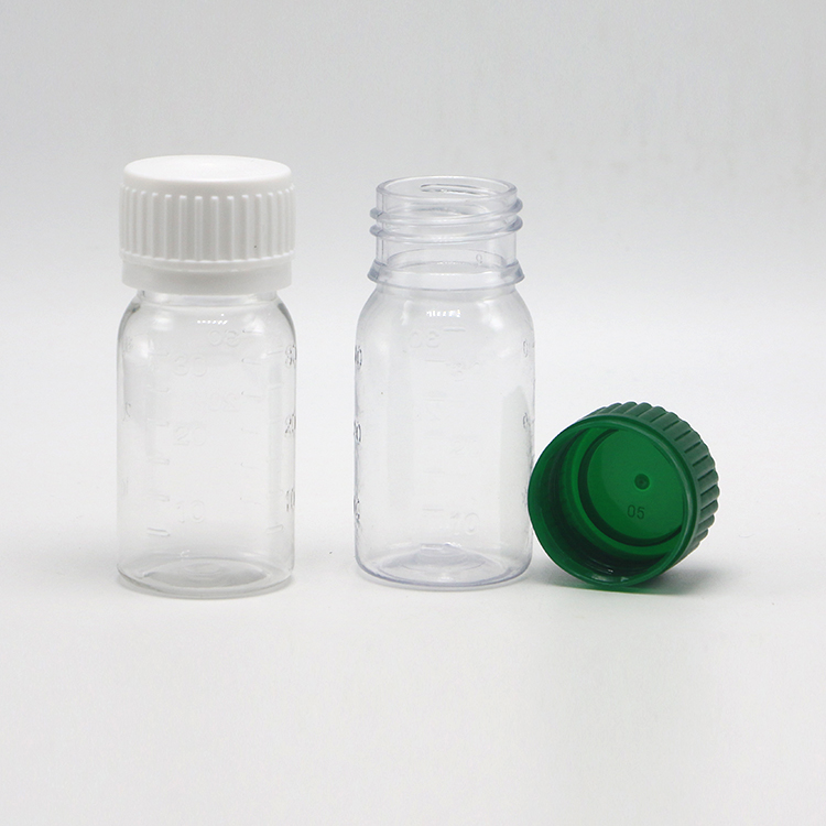 30ml PET White Oral Liquid Medicine Bottle with Safety Cap and Screen Printing