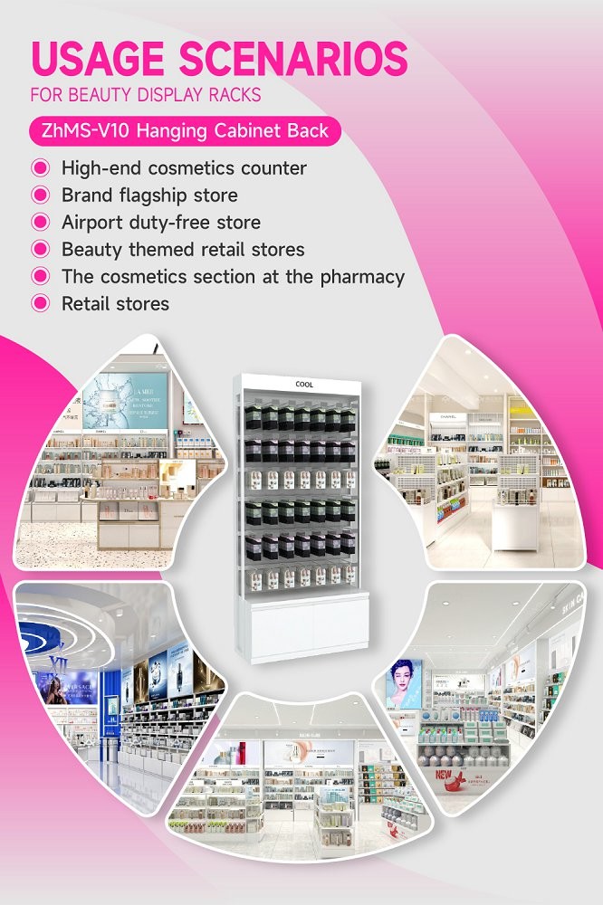 ZhMS-V10 T-Column with Adjustable Rods Skincare Display Cabinet for Airports