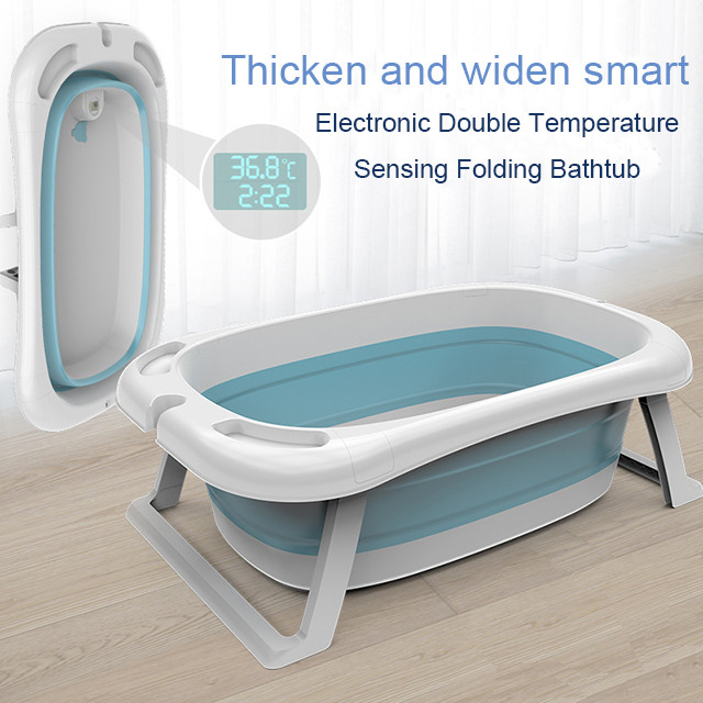 3 Colors Choose Customized Logo Collapsible Infant Tub Bigger Size Kids Bathtub With Thernometer Display